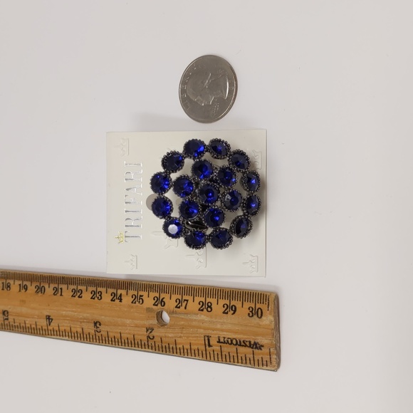 Trifari Rhinestone Stretch Ring Blue Gunmetal Gray NEW - Picture 6 of 7